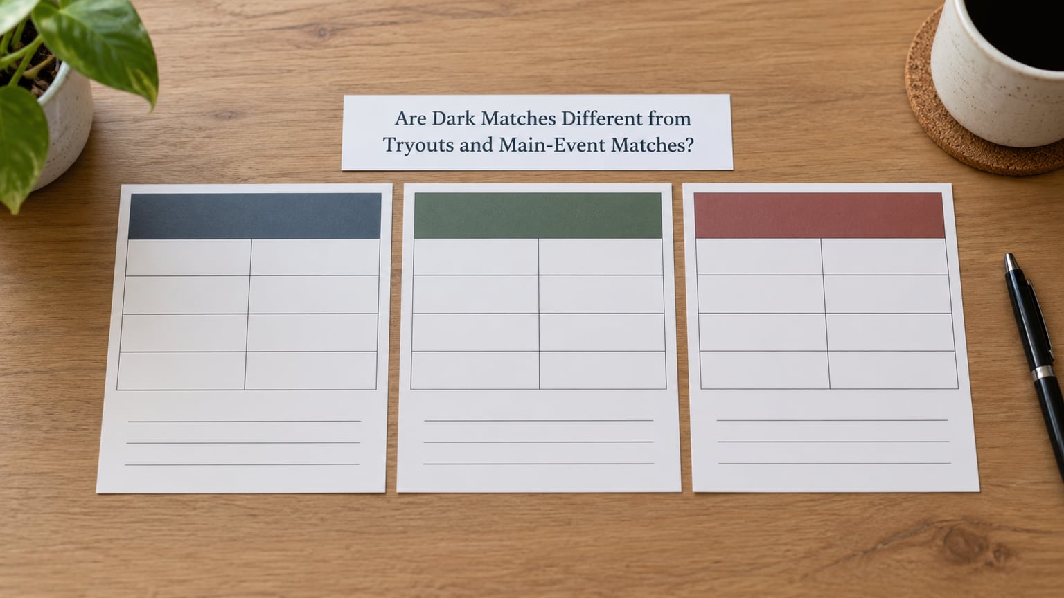 Are Dark Matches Different from Tryouts and Main-Event Matches?